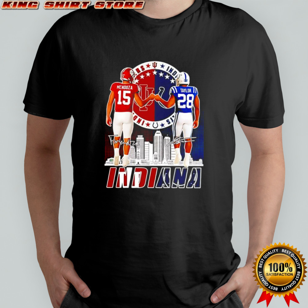 Mendoza 15 Indiana Hoosiers and Taylor 28 Indianapolis Colts signatures shirt