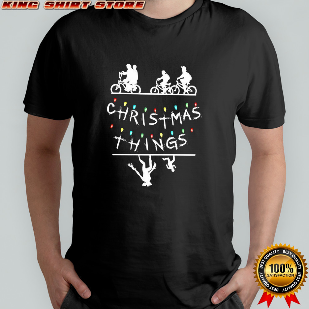 Merry Christmas string lights upside down silhouette retro shirt