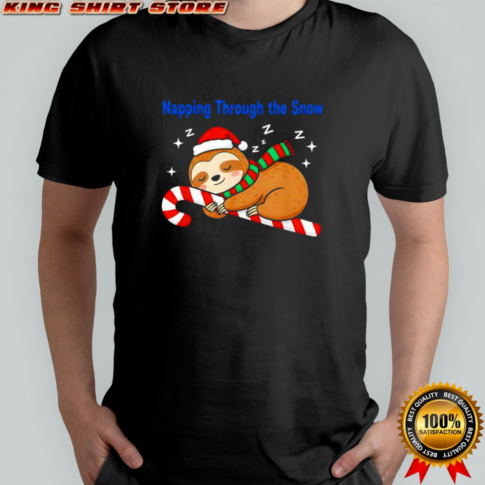 Napping Through The Snow Christmas Sloth Candy Cane shirt
