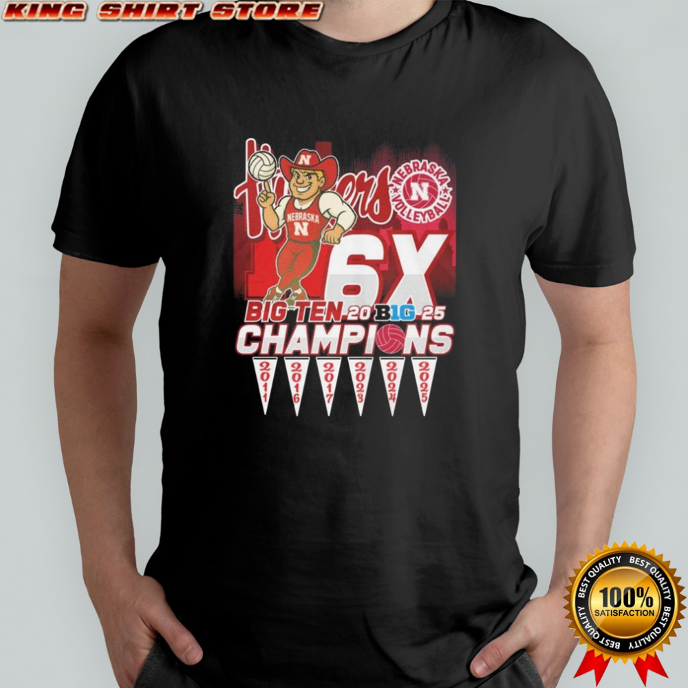 Nebraska Cornhuskers Volleyball Big Ten 2025 6x Champions Mascot Shirt