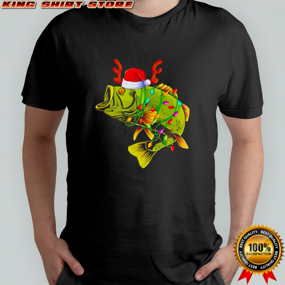 Official Christmas Fishing Santa Bass Holiday Lights funny shirt