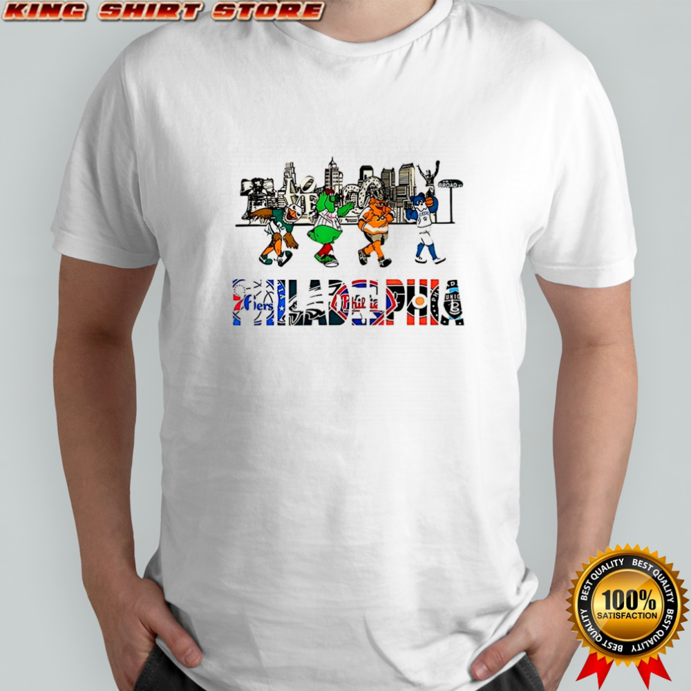 Philadelphia sports mascots city skyline shirt