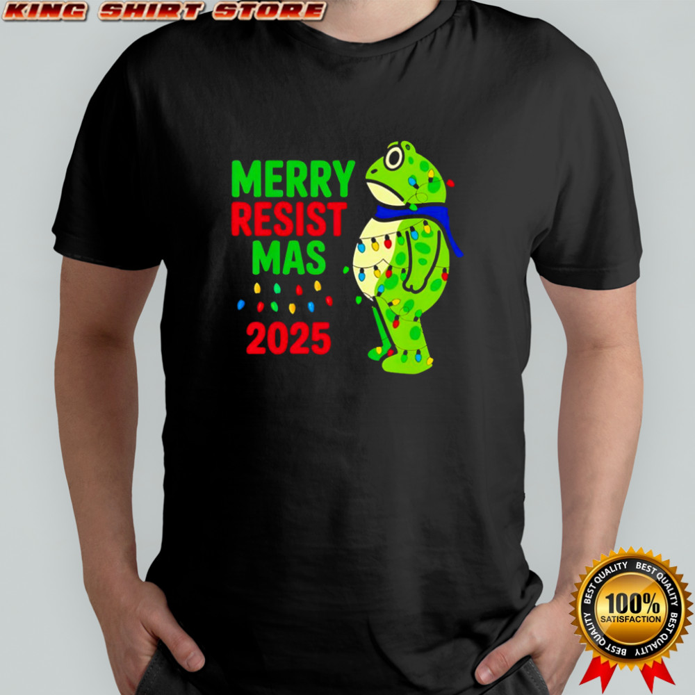 Portland frog Merry Resistmas 2025 light shirt