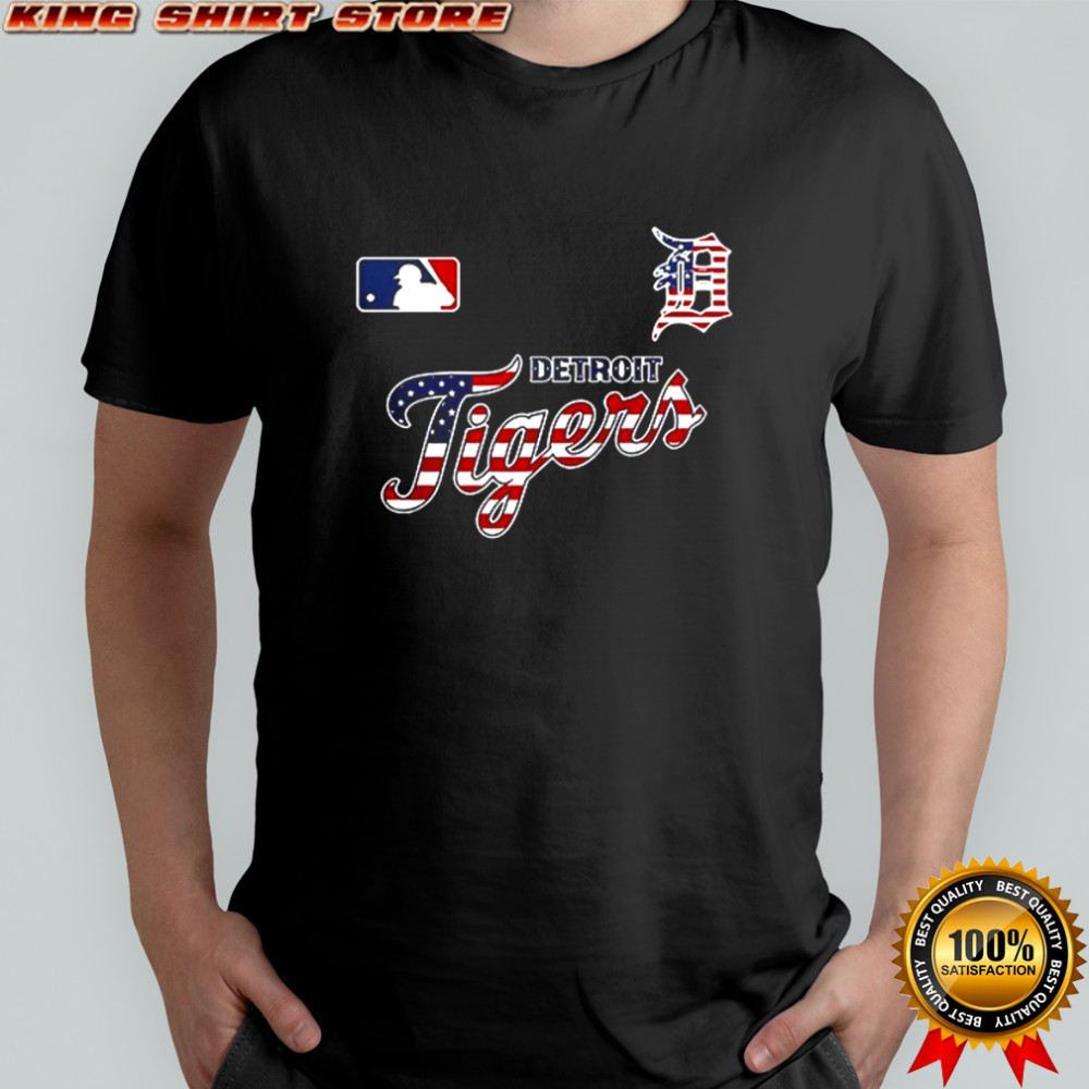 Red white and Detroit Tigers mascot USA flag shirt