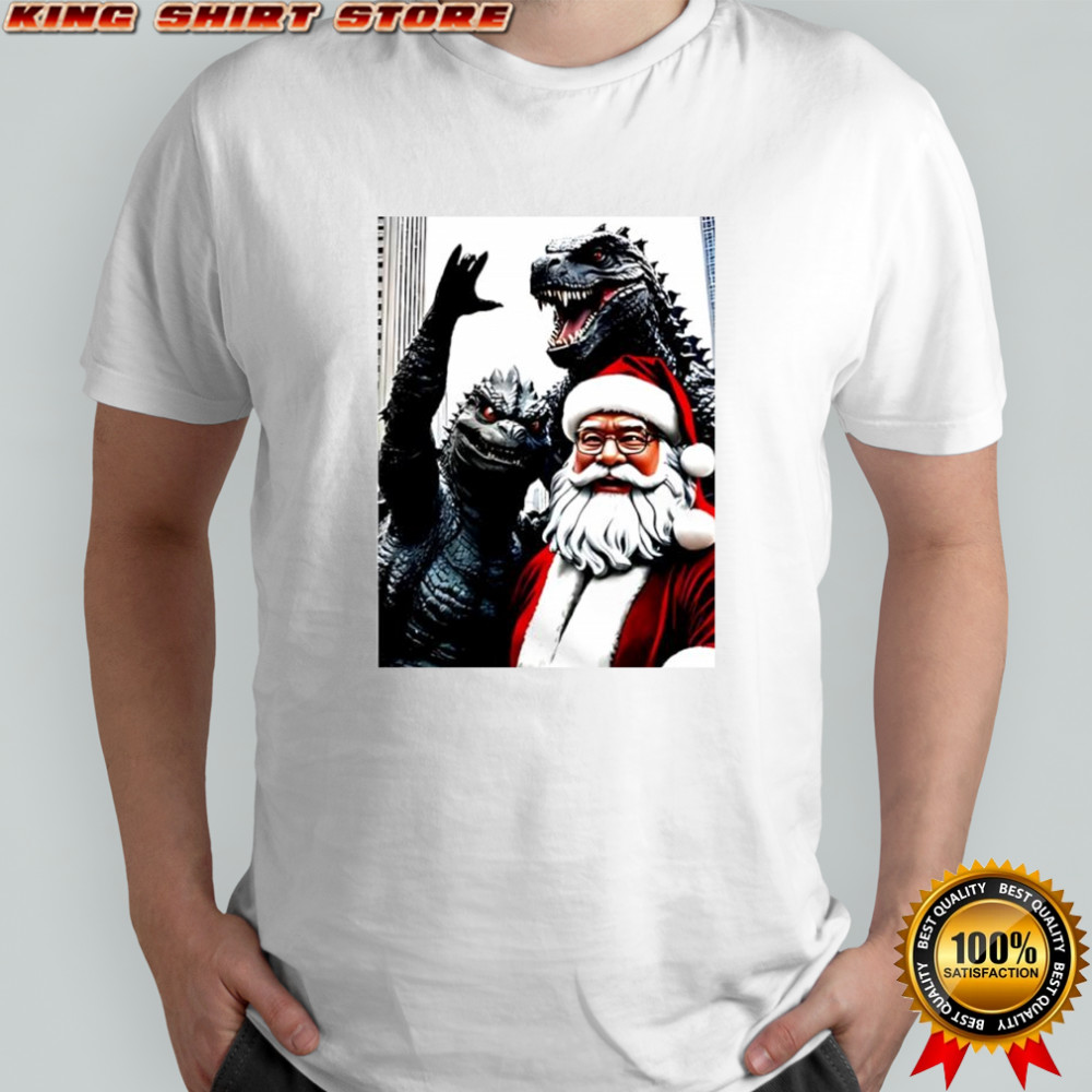 Santa and Godzilla Christmas Geeky Holiday shirt