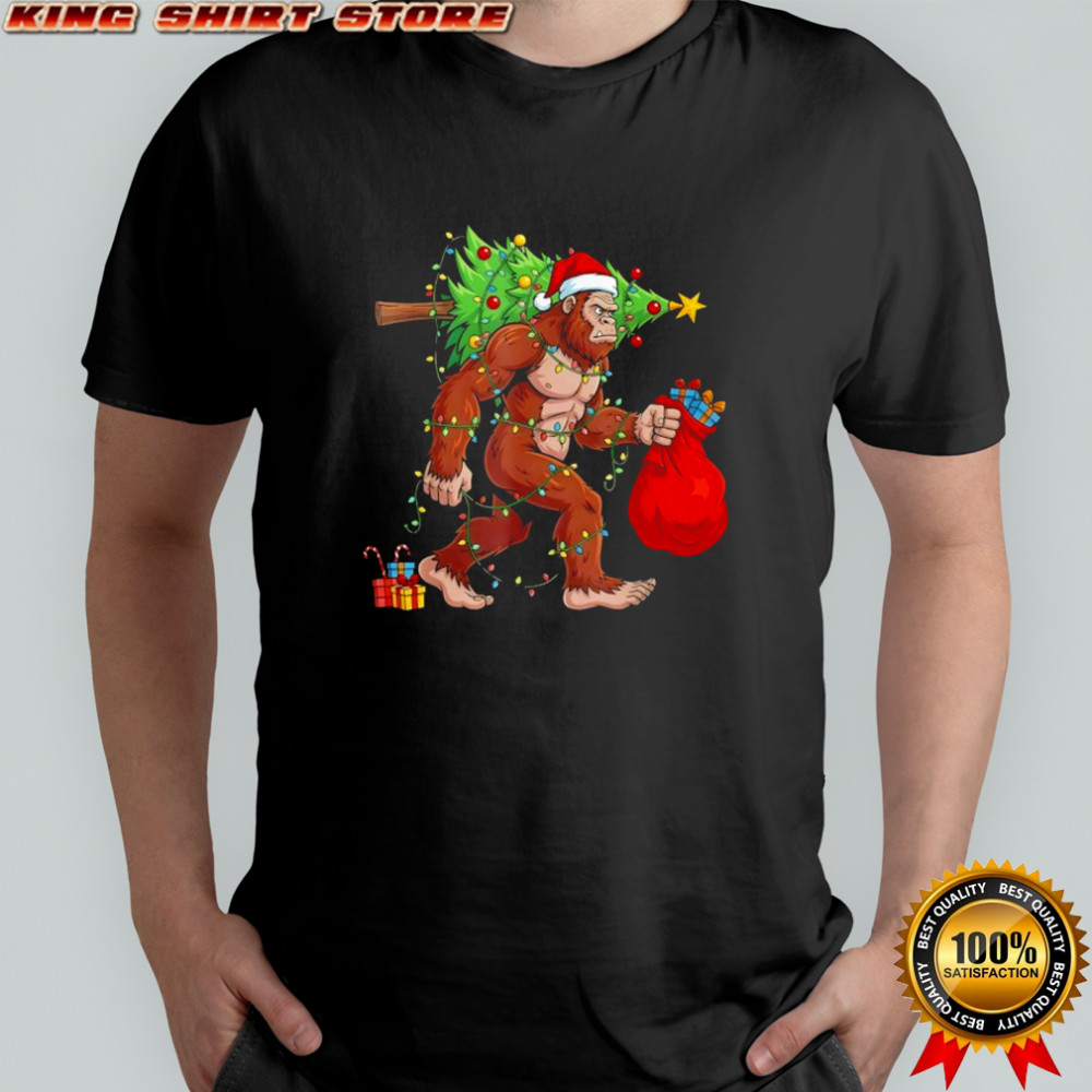 Santa Bigfoot Christmas Tree Lights Xmas shirt