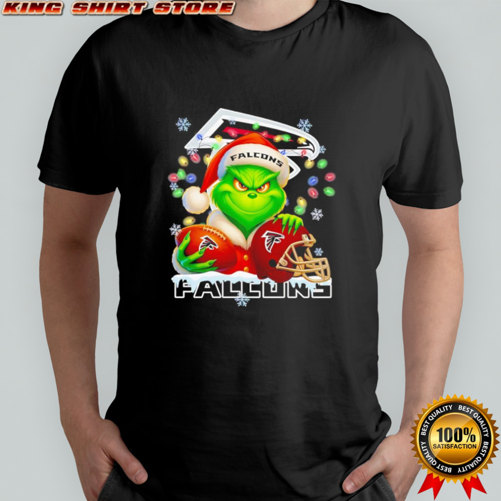 Santa Christmas Grinch Atlanta Falcons holding helmet football shirt