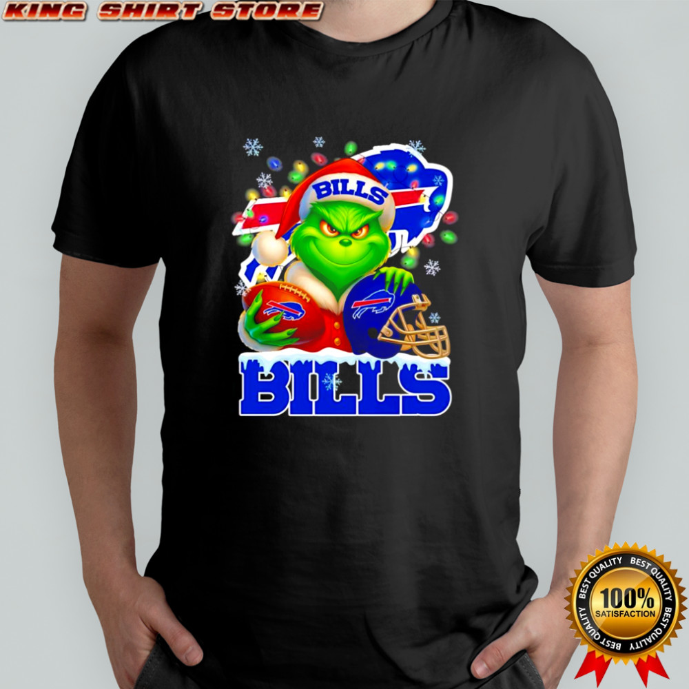 Santa Christmas Grinch Buffalo Bills holding helmet football shirt