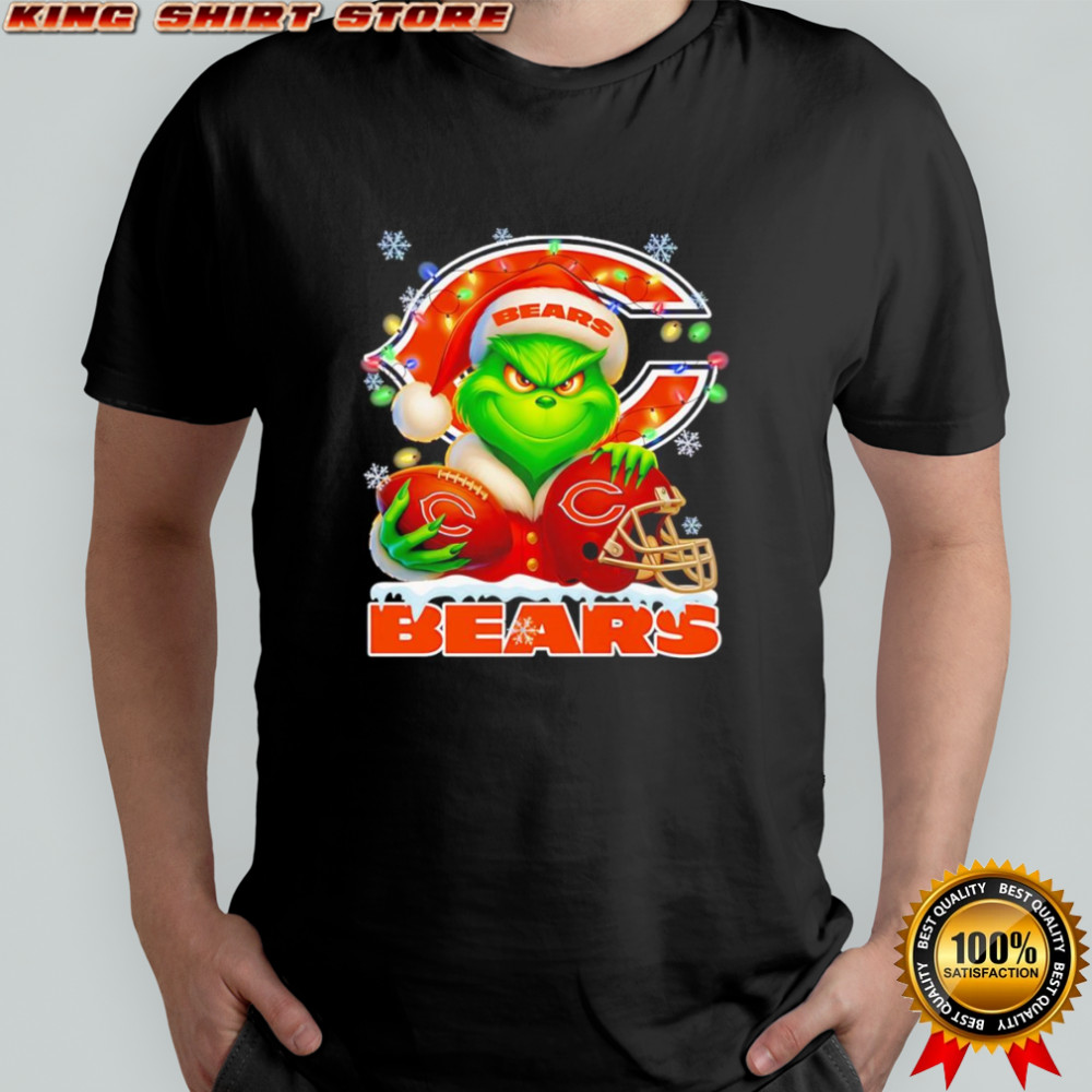 Santa Christmas Grinch Chicago Bears holding helmet football shirt