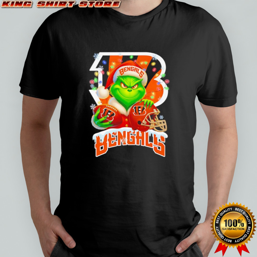 Santa Christmas Grinch Cincinnati Bengals holding helmet football shirt