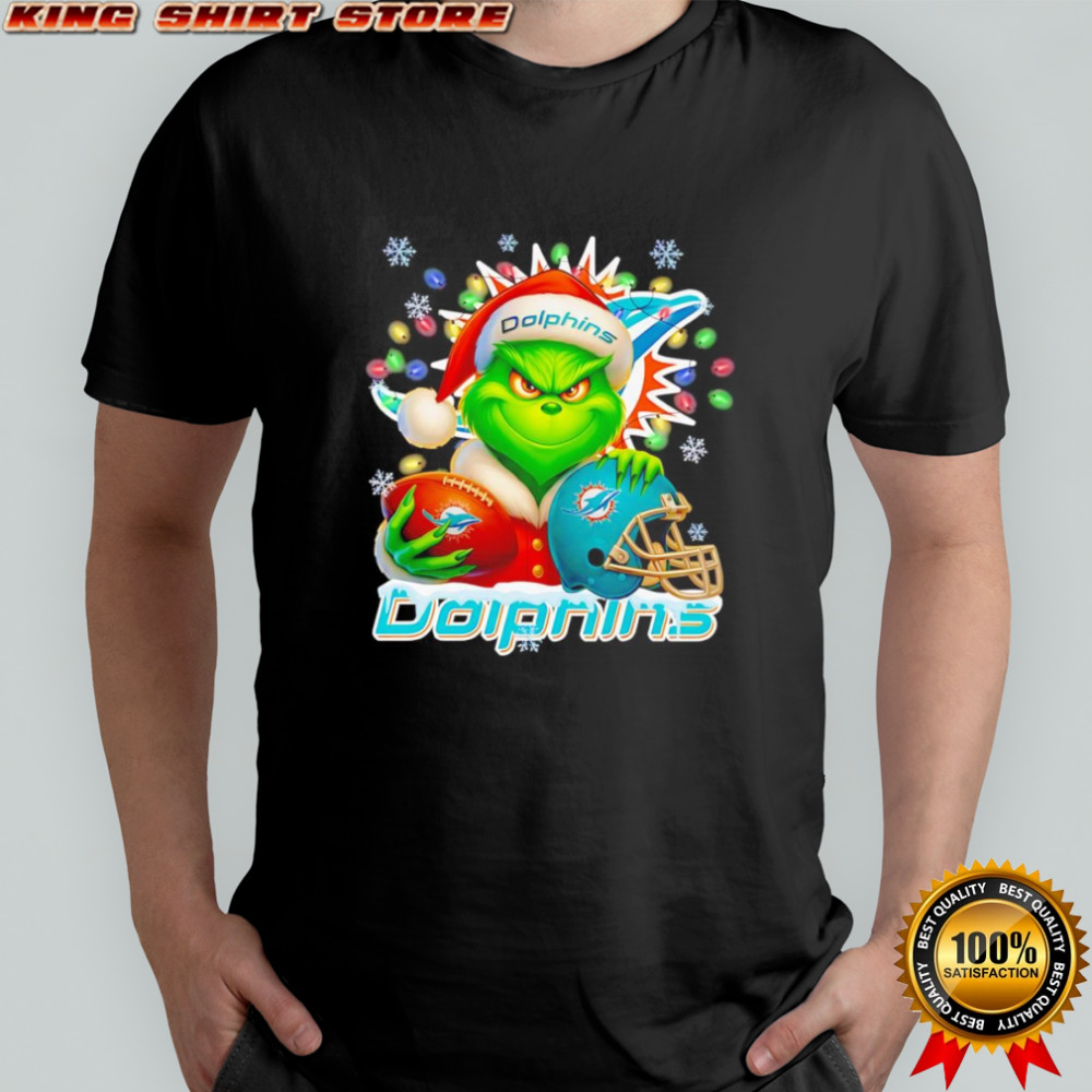 Santa Christmas Grinch Miami Dolphins holding helmet football shirt