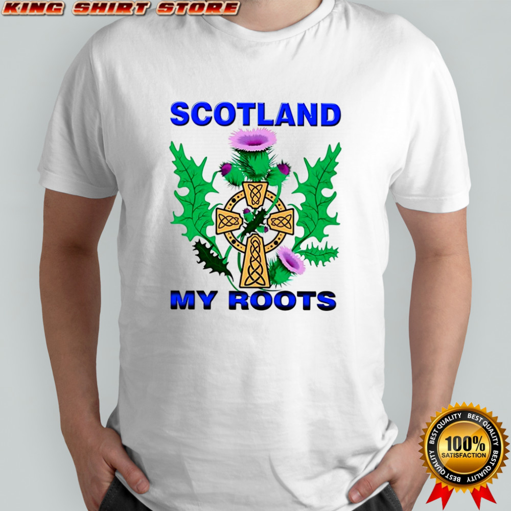Scotland my roots classic Celtic cross Purple thistle shirt