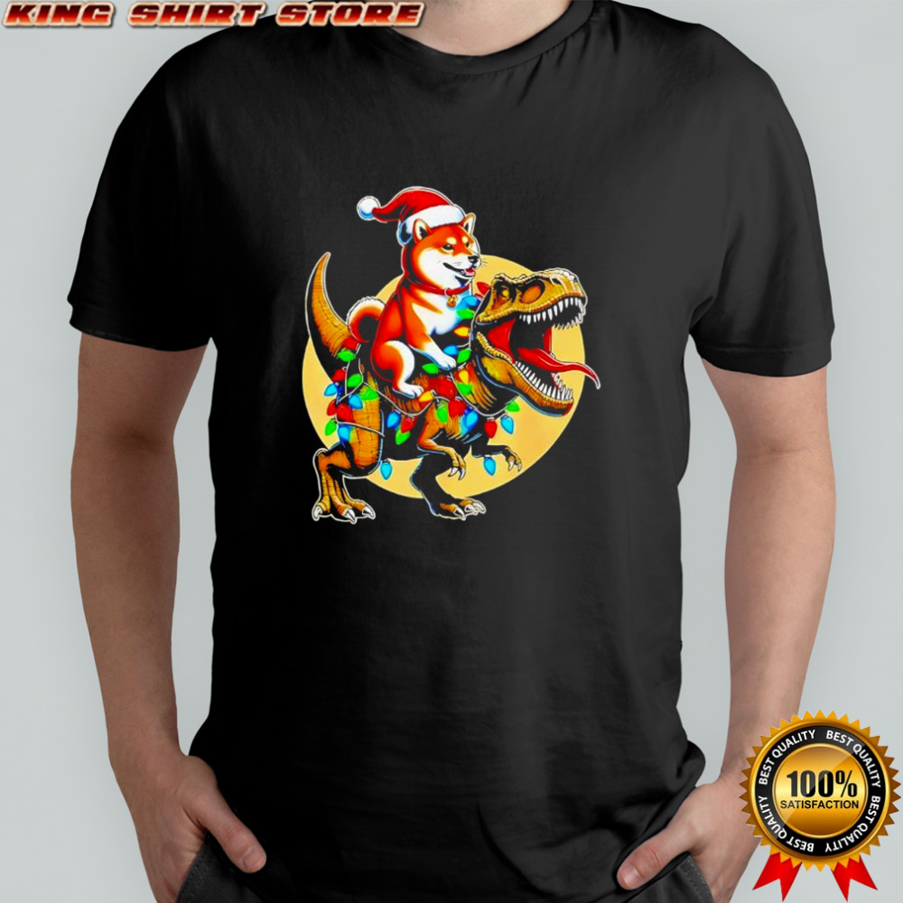 Shiba Inu Riding T Rex Christmas Funny shirt