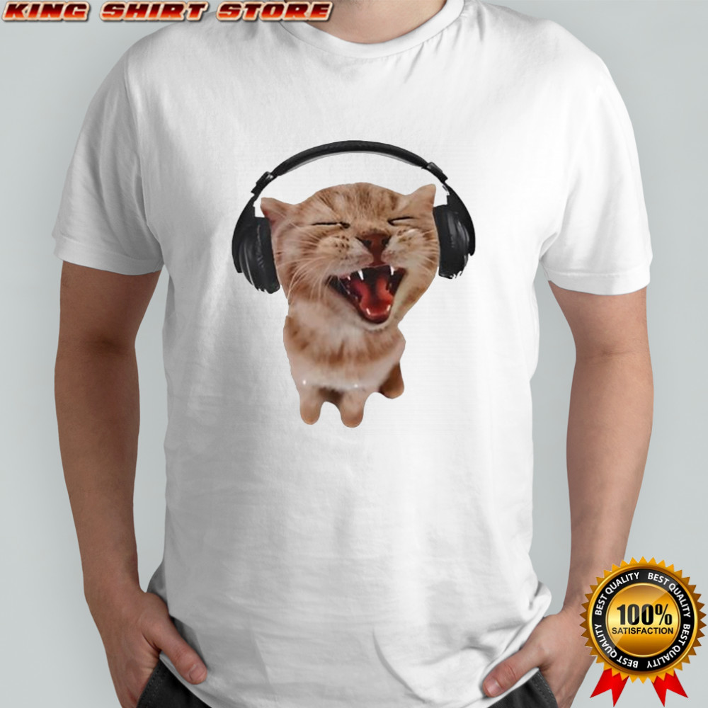 Silly Cat With Headphones Shirt