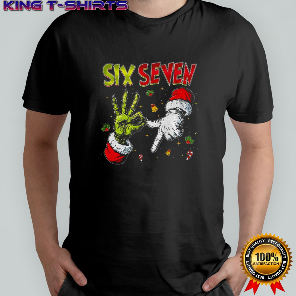 Six Seven 67 meme Christmas Grinch Santa hand shirt