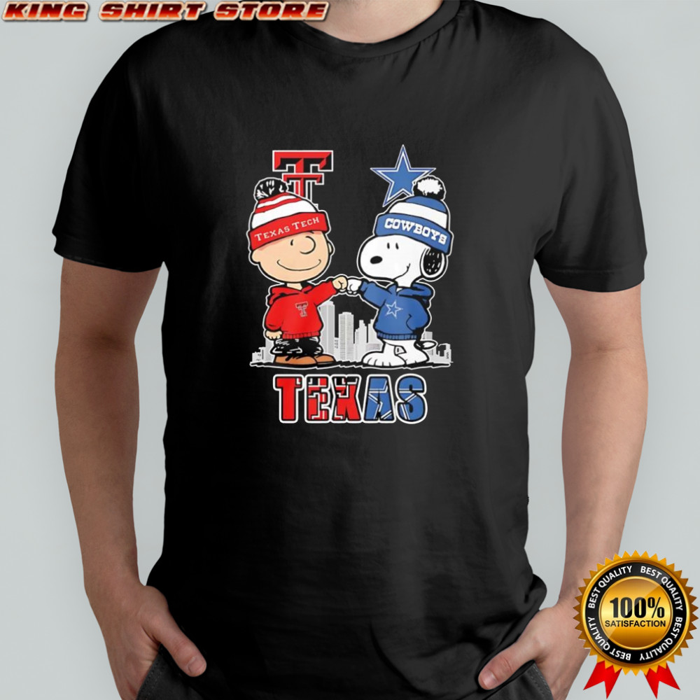 Snoopy and Charlie Brown bump Texas Tech Red Raiders and Dallas Cowboys shirt
