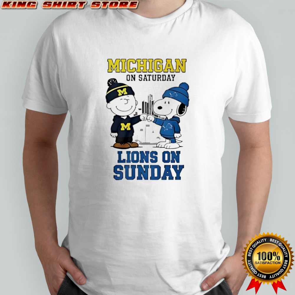 Snoopy and Charlie Brown Michigan Wolverines On Saturday and Detroit Lions On Sunday shirt