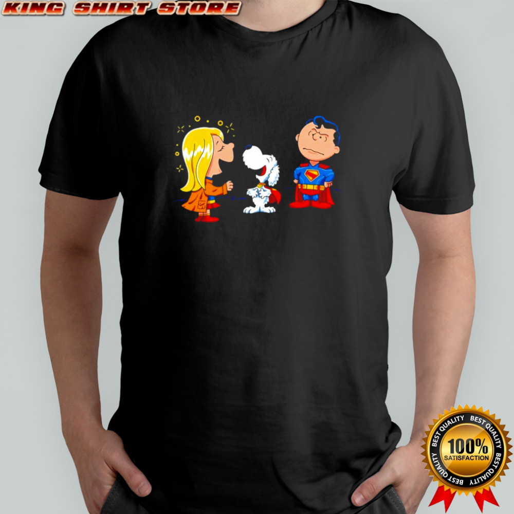 Supergirl Krypto and Superman in the style of Peanuts Kryptonuts shirt