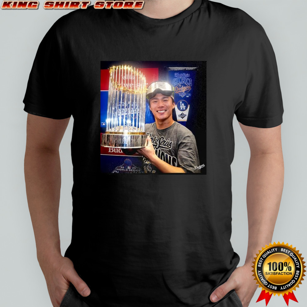 Yoshinobu Yamamoto Los Angeles Dodgers World Series 2025 Champions trophy shirt