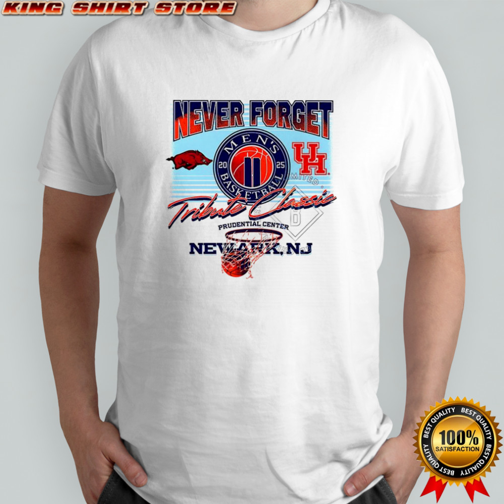 Arkansas Razorbacks vs Houston Cougars never forget tribute classic 2025 shirt