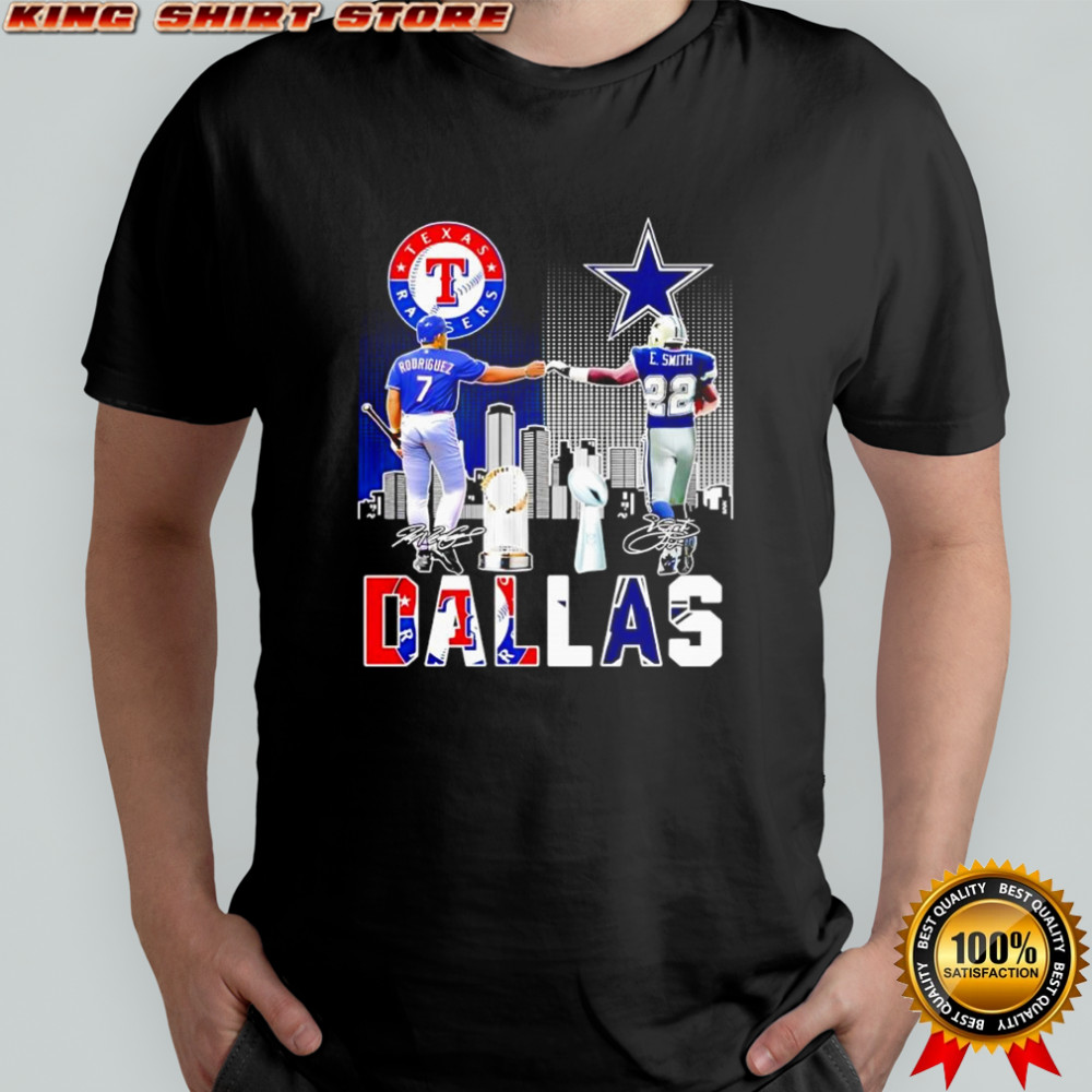 Dallas sports teams Texas Rangers & Dallas Cowboys players signatures shirt