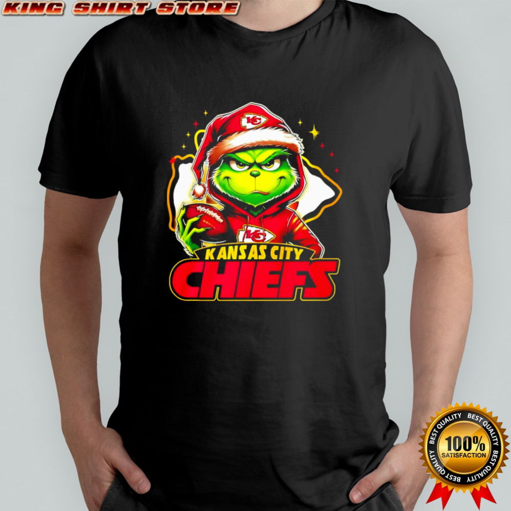 Grinch wearing Santa x Kansas City Chiefs hat Christmas shirt