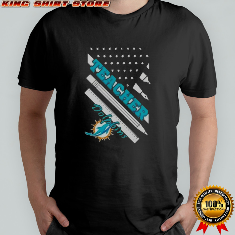 Miami Dolphins Football X Teacher American Flag T-Shirt