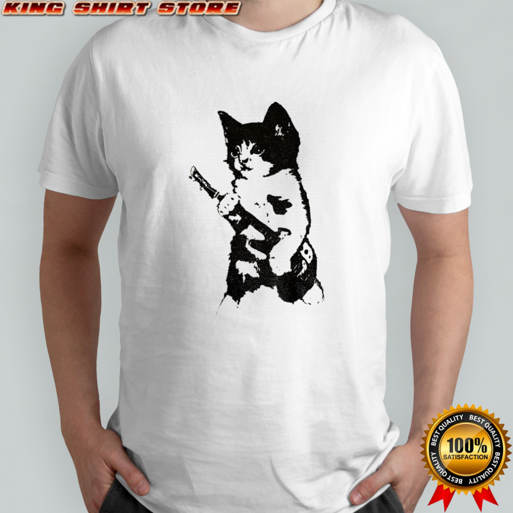 Rockstar Kitten holding gun vintage shirt