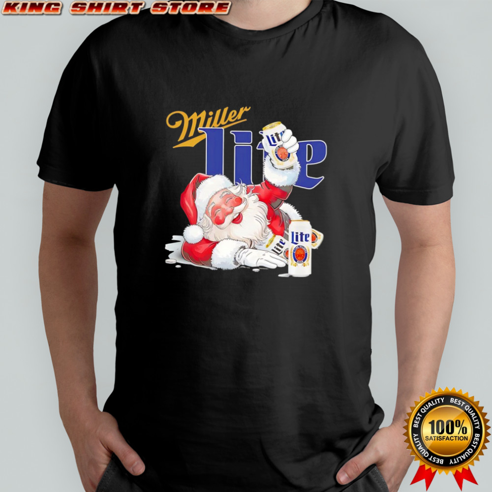 Santa Claus holding Miller Lite beer holiday Christmas shirt