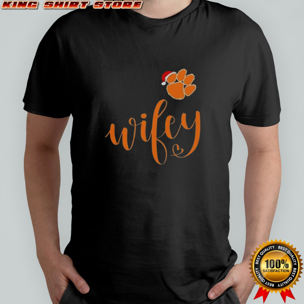 Wifey Clemson Tigers Santa Hat Merry Christmas T-Shirt