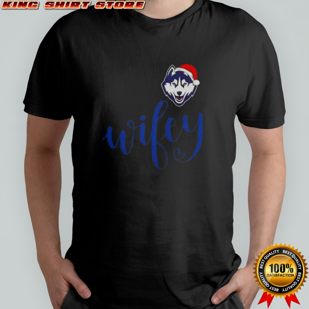 Wifey Connecticut Huskies Santa Hat Merry Christmas T-Shirt