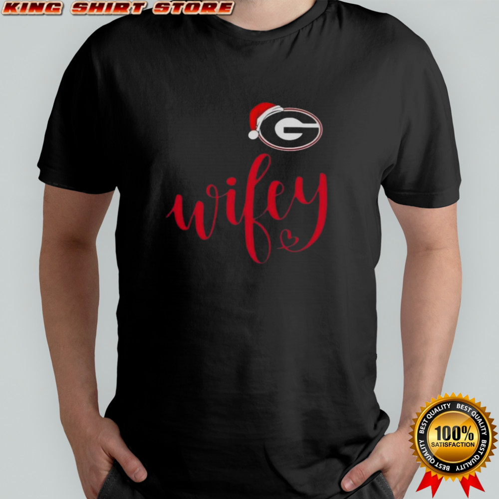 Wifey Georgia Bulldogs Santa Hat Merry Christmas T-Shirt